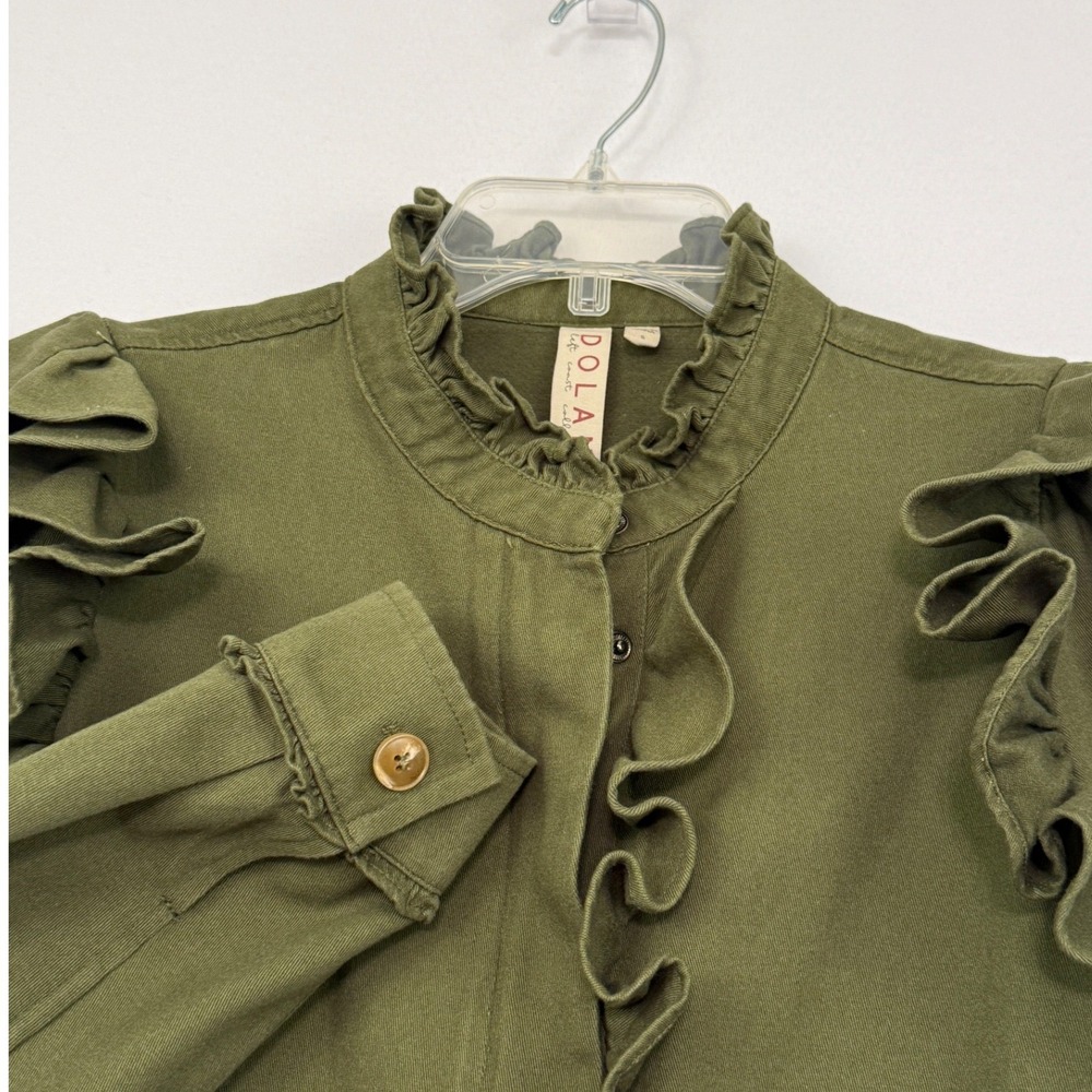 DOLAN Left Coast Collection Olive Green Ruffle‎ Utility Jacket Women's Small